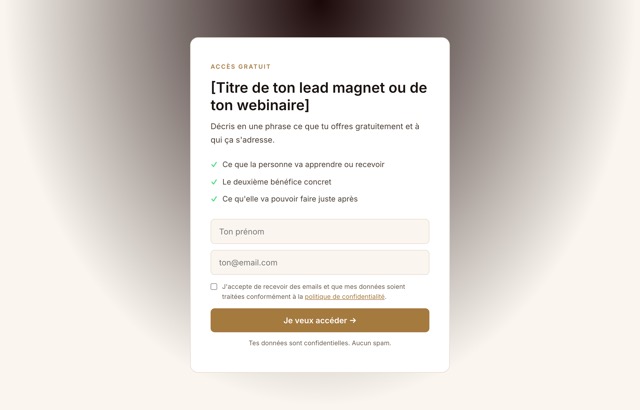 La capture d'email, telle qu'elle est livrée dans le kit.