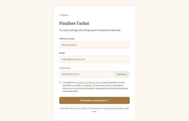 La page de paiement, telle qu'elle est livrée dans le kit.