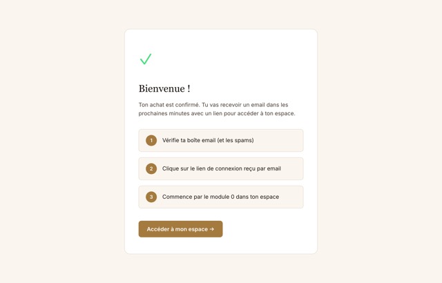 La page de remerciement, telle qu'elle est livrée dans le kit.